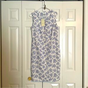 Laura Ashley White and Blue Floral Midi Dress